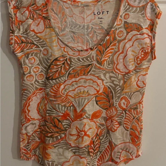 Women’s Loft 100% linen t-shirt floral. Size XS - Picture 1 of 7